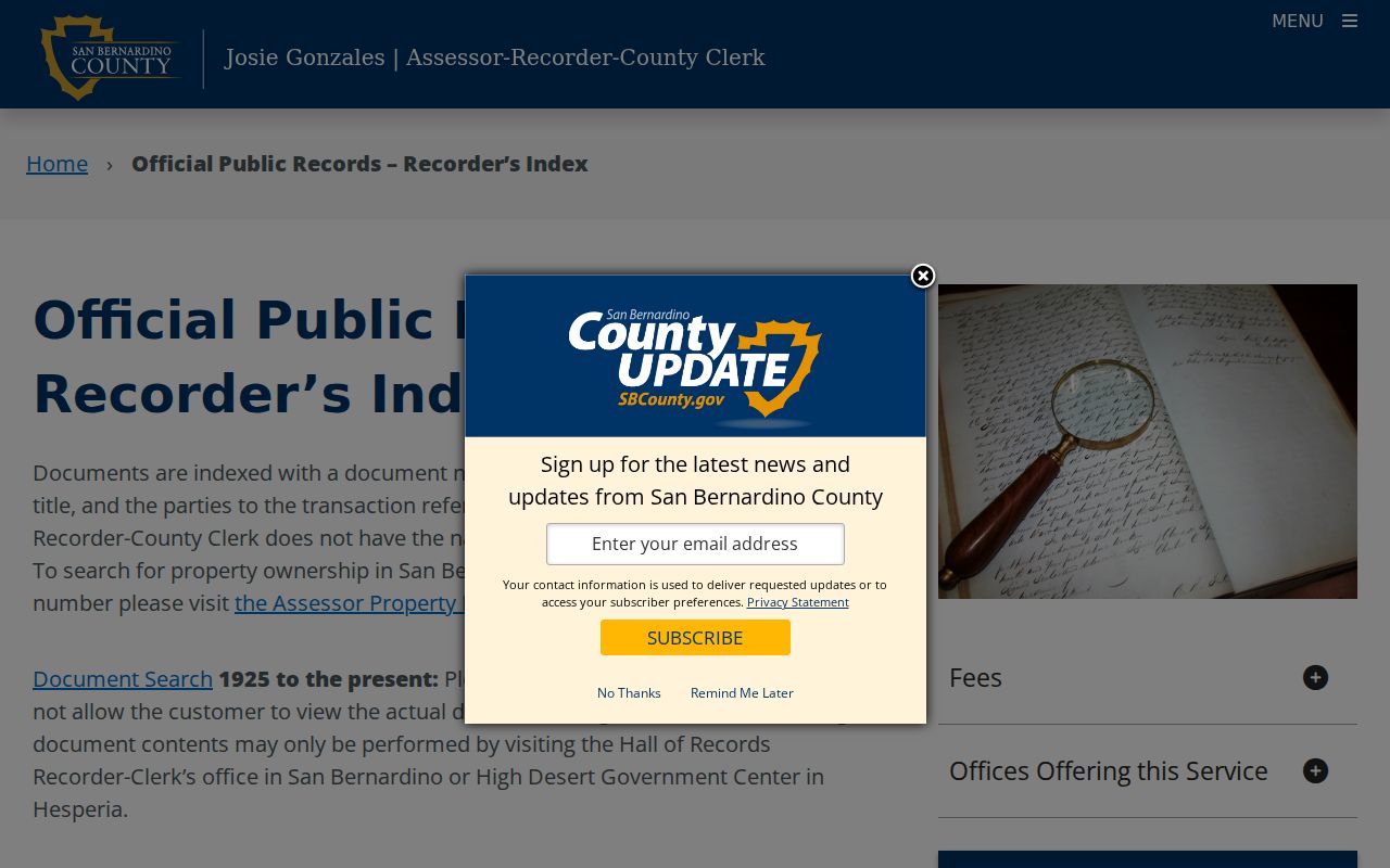 Rialto people search county recorder official records index