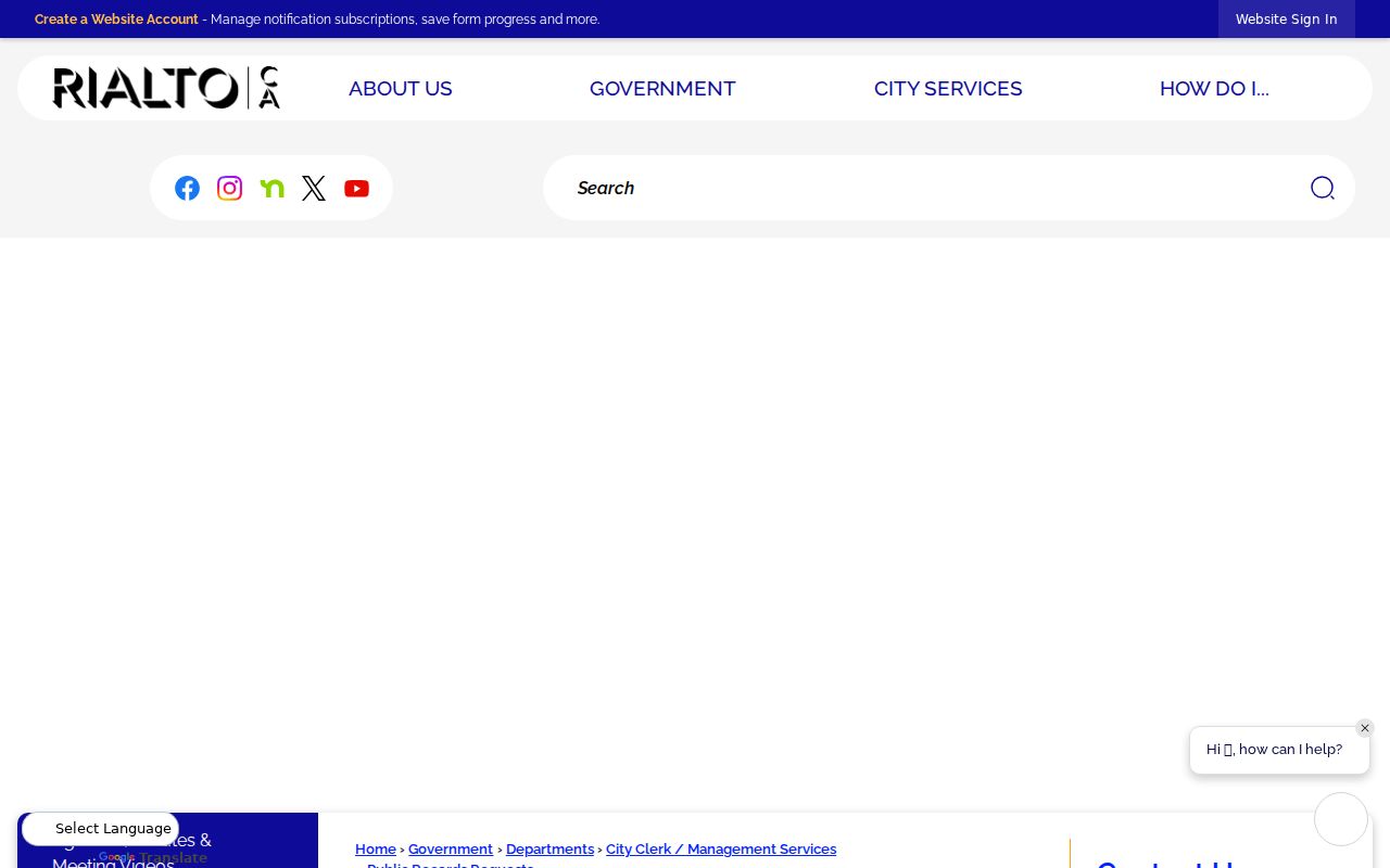 Rialto people search city public records request page