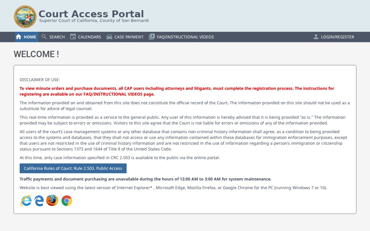 Rialto people search Court Access Portal