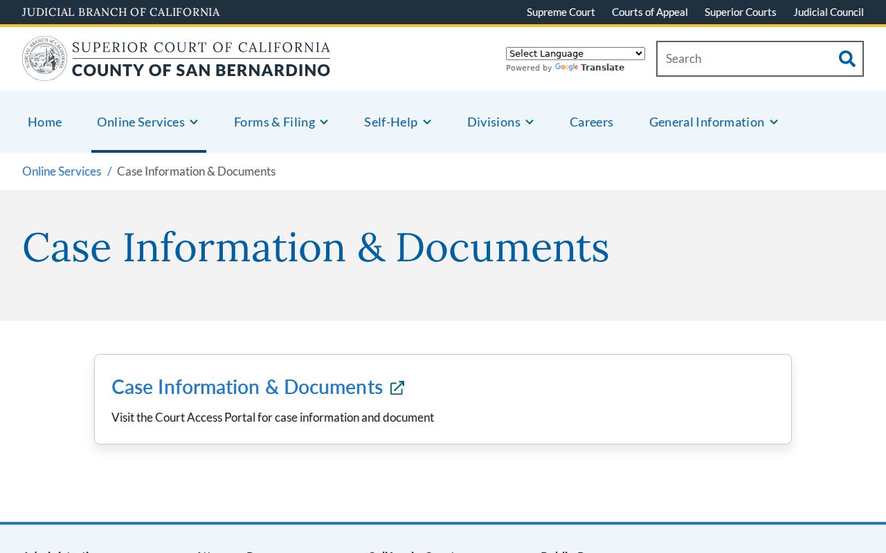 Rialto people search Superior Court case information page