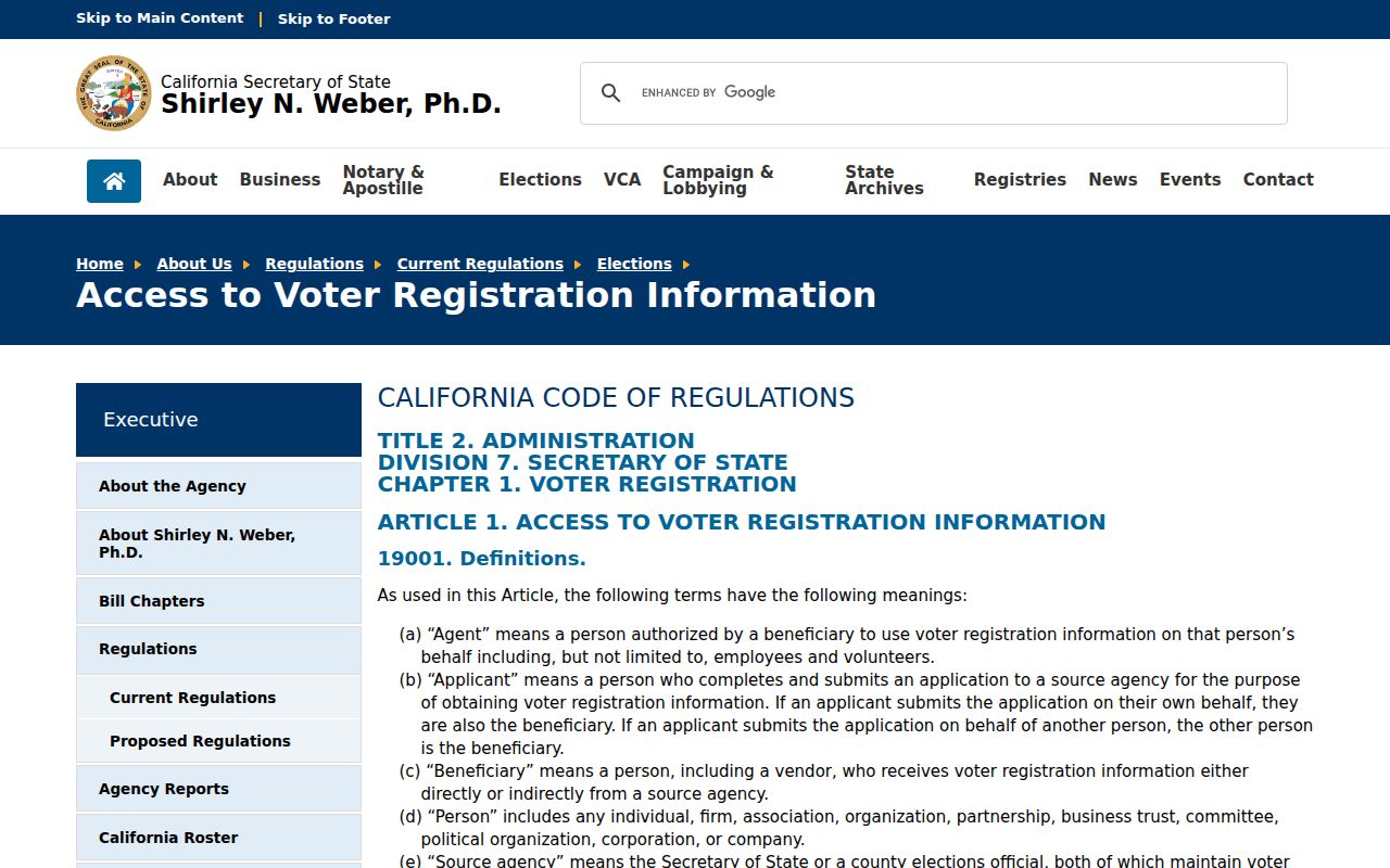 Rialto voter records access regulations from California